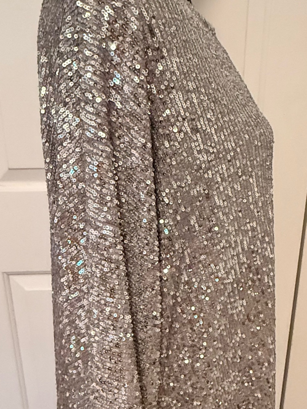 Cable & Gauge Silver Sequin Scoop Neck Pullover Party Dinner Disco Holiday - Picture 8 of 13